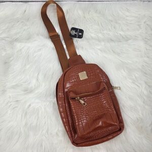 Brown Croc-Embossed Sling Bag